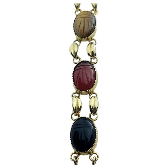 Vintage Egyptian Revival Wrist Watch Carved Gemstone Scarabs By Sutton WORKS main image 7